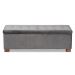 Baxton Studio Roanoke Modern and Contemporary Grey Velvet Fabric Upholstered Grid-Tufted Storage Ottoman Bench - BBT3101-Grey Velvet/Walnut-Otto