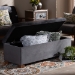 Baxton Studio Roanoke Modern and Contemporary Grey Velvet Fabric Upholstered Grid-Tufted Storage Ottoman Bench - BBT3101-Grey Velvet/Walnut-Otto