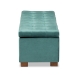 Baxton Studio Roanoke Modern and Contemporary Teal Blue Velvet Fabric Upholstered Grid-Tufted Storage Ottoman Bench - BBT3101-Teal Velvet/Walnut-Otto
