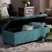 Baxton Studio Roanoke Modern and Contemporary Teal Blue Velvet Fabric Upholstered Grid-Tufted Storage Ottoman Bench - BBT3101-Teal Velvet/Walnut-Otto