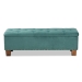 Baxton Studio Hannah Modern and Contemporary Teal Blue Velvet Fabric Upholstered Button-Tufted Storage Ottoman Bench - BBT3136-Teal Velvet/Walnut-Otto