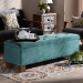Baxton Studio Hannah Modern and Contemporary Teal Blue Velvet Fabric Upholstered Button-Tufted Storage Ottoman Bench - BBT3136-Teal Velvet/Walnut-Otto