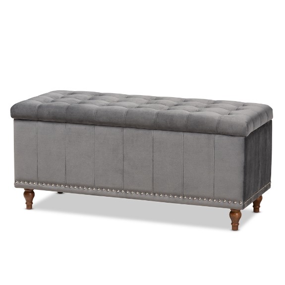 Baxton Studio Kaylee Modern and Contemporary Grey Velvet Fabric Upholstered Button-Tufted Storage Ottoman Bench