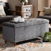 Baxton Studio Kaylee Modern and Contemporary Grey Velvet Fabric Upholstered Button-Tufted Storage Ottoman Bench - BBT3137-Grey Velvet/Walnut-Otto