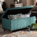 Baxton Studio Kaylee Modern and Contemporary Teal Blue Velvet Fabric Upholstered Button-Tufted Storage Ottoman Bench - BBT3137-Teal Velvet/Walnut-Otto
