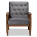 Baxton Studio Sorrento Mid-century Modern Grey Velvet Fabric Upholstered Walnut Finished Wooden Lounge Chair - BBT8013-Grey Velvet/Walnut-CC
