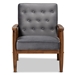 Baxton Studio Sorrento Mid-century Modern Grey Velvet Fabric Upholstered Walnut Finished Wooden Lounge Chair - BBT8013-Grey Velvet/Walnut-CC