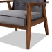 Baxton Studio Sorrento Mid-century Modern Grey Velvet Fabric Upholstered Walnut Finished Wooden Lounge Chair - BBT8013-Grey Velvet/Walnut-CC