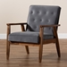 Baxton Studio Sorrento Mid-century Modern Grey Velvet Fabric Upholstered Walnut Finished Wooden Lounge Chair - BBT8013-Grey Velvet/Walnut-CC