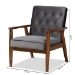 Baxton Studio Sorrento Mid-century Modern Grey Velvet Fabric Upholstered Walnut Finished Wooden Lounge Chair - BBT8013-Grey Velvet/Walnut-CC