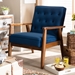 Baxton Studio Sorrento Mid-century Modern Navy Blue Velvet Fabric Upholstered Walnut Finished Wooden Lounge Chair - BBT8013-Navy Velvet/Walnut-CC