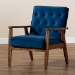Baxton Studio Sorrento Mid-century Modern Navy Blue Velvet Fabric Upholstered Walnut Finished Wooden Lounge Chair - BBT8013-Navy Velvet/Walnut-CC