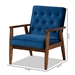 Baxton Studio Sorrento Mid-century Modern Navy Blue Velvet Fabric Upholstered Walnut Finished Wooden Lounge Chair - BBT8013-Navy Velvet/Walnut-CC