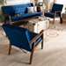 Baxton Studio Sorrento Mid-century Modern Navy Blue Velvet Fabric Upholstered Walnut Finished 3-Piece Wooden Living Room Set - BBT8013-Navy Velvet/Walnut-3PC Set