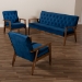 Baxton Studio Sorrento Mid-century Modern Navy Blue Velvet Fabric Upholstered Walnut Finished 3-Piece Wooden Living Room Set - BBT8013-Navy Velvet/Walnut-3PC Set