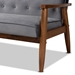 Baxton Studio Sorrento Mid-century Modern Grey Velvet Fabric Upholstered Walnut Finished Wooden 3-seater Sofa - BBT8013-Grey Velvet/Walnut-SF