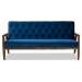 Baxton Studio Sorrento Mid-century Modern Navy Blue Velvet Fabric Upholstered Walnut Finished Wooden 3-seater Sofa - BBT8013-Navy Velvet/Walnut-SF