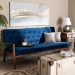 Baxton Studio Sorrento Mid-century Modern Navy Blue Velvet Fabric Upholstered Walnut Finished Wooden 3-seater Sofa - BBT8013-Navy Velvet/Walnut-SF