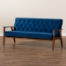 Baxton Studio Sorrento Mid-century Modern Navy Blue Velvet Fabric Upholstered Walnut Finished Wooden 3-seater Sofa - BBT8013-Navy Velvet/Walnut-SF