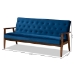 Baxton Studio Sorrento Mid-century Modern Navy Blue Velvet Fabric Upholstered Walnut Finished Wooden 3-seater Sofa - BBT8013-Navy Velvet/Walnut-SF