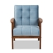 Baxton Studio Asta Mid-Century Modern Light Blue Velvet Fabric Upholstered Walnut Finished Wood Armchair - TOGO-Light Blue Velvet/Walnut-CC