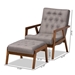 Baxton Studio Naeva Mid-Century Modern Grey Fabric Upholstered Walnut Finished Wood 2-Piece Armchair and Footstool Set - BBT8040-Grey/Walnut-2PC Set