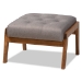 Baxton Studio Naeva Mid-Century Modern Grey Fabric Upholstered Walnut Finished Wood Footstool