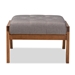 Baxton Studio Naeva Mid-Century Modern Grey Fabric Upholstered Walnut Finished Wood Footstool - BBT8040-Grey/Walnut-Footstool