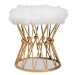 Baxton Studio Leonie Glam and Luxe White Faux Fur Upholstered Gold Finished Metal Ottoman
