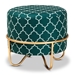 Baxton Studio Candice Glam and Luxe Teal Green Quatrefoil Velvet Fabric Upholstered Gold Finished Metal Ottoman