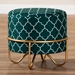 Baxton Studio Candice Glam and Luxe Teal Green Quatrefoil Velvet Fabric Upholstered Gold Finished Metal Ottoman - JY19A254-Teal/Gold-Otto