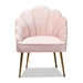 Baxton Studio Cinzia Glam and Luxe Light Pink Velvet Fabric Upholstered Gold Finished Seashell Shaped Accent Chair - TSF-6665-Light Pink/Gold-CC