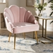 Baxton Studio Cinzia Glam and Luxe Light Pink Velvet Fabric Upholstered Gold Finished Seashell Shaped Accent Chair - TSF-6665-Light Pink/Gold-CC