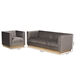 Baxton Studio Aveline Glam and Luxe Grey Velvet Fabric Upholstered Brushed Gold Finished 2-Piece Living Room Set - TSF-BAX66113-Grey/Gold-2PC Set
