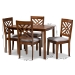 Baxton Studio Caron Modern and Contemporary Grey Fabric Upholstered Walnut Brown Finished Wood 5-Piece Dining Set - RH317C-Grey/Walnut-5PC Dining Set