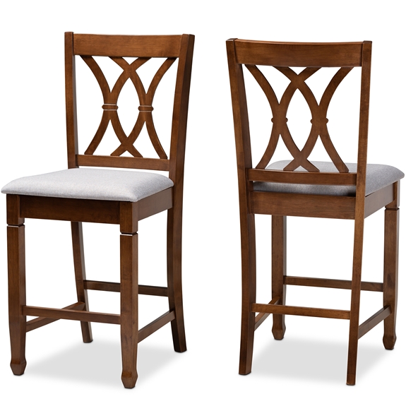 Baxton Studio Reneau Modern and Contemporary Grey Fabric Upholstered Walnut Brown Finished 2-Piece Wood Counter Height Pub Chair Set