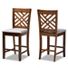 Baxton Studio Caron Modern and Contemporary Grey Fabric Upholstered Walnut Brown Finished 2-Piece Wood Counter Height Pub Chair Set