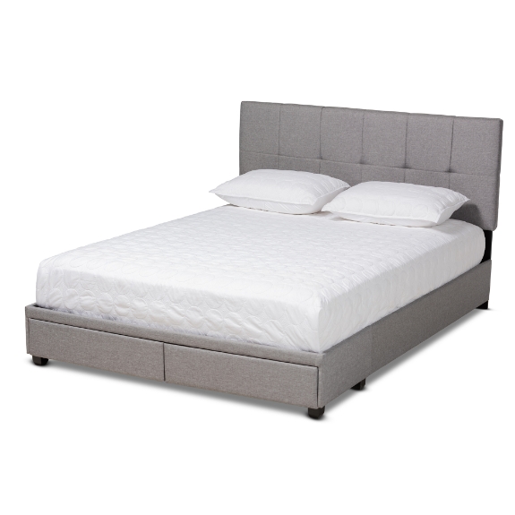 Baxton Studio Netti Light Grey Fabric Upholstered 2-Drawer King Size Platform Storage Bed