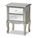 Baxton Studio Leonie Modern Transitional French Brushed Silver Finished Wood and Mirrored Glass 2-Drawer End Table