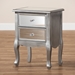 Baxton Studio Leonie Modern Transitional French Brushed Silver Finished Wood and Mirrored Glass 2-Drawer End Table - JY18A035-Silver-ET