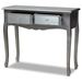 Baxton Studio Leonie Modern Transitional French Brushed Silver Finished Wood and Mirrored Glass 2-Drawer Console Table - YA2-Silver-Console