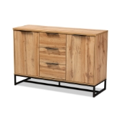 Baxton Studio Reid Modern and Contemporary Industrial Oak Finished Wood and Black Metal 3-Drawer Sideboard Buffet