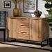 Baxton Studio Reid Modern and Contemporary Industrial Oak Finished Wood and Black Metal 3-Drawer Sideboard Buffet - MPC8007-Oak/Black-Sideboard