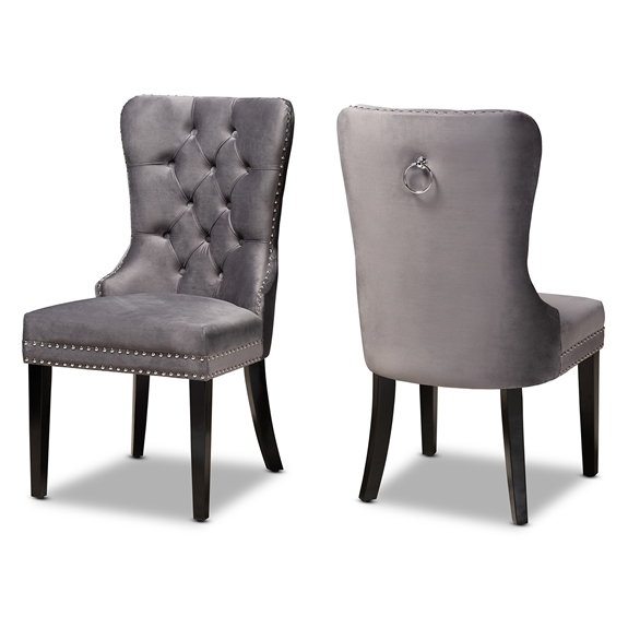 Baxton Studio Remy Modern Transitional Grey Velvet Fabric Upholstered Espresso Finished 2-Piece Wood Dining Chair Se