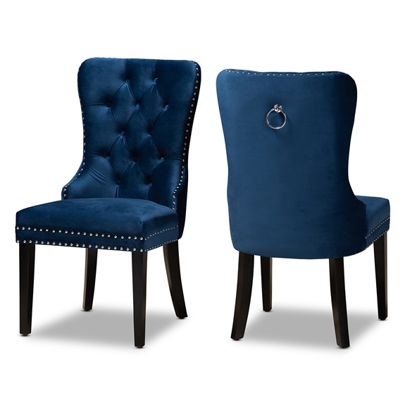 Baxton Studio Remy Modern Transitional Navy Blue Velvet Fabric Upholstered Espresso Finished 2-Piece Wood Dining Chair Set