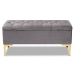 Baxton Studio Valere Glam and Luxe Grey Velvet Fabric Upholstered Gold Finished Button Tufted Storage Ottoman - WS-H68-GD-Grey Velvet/Gold-Otto