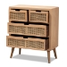 Baxton Studio Alina Mid-Century Modern Medium Oak Finished Wood and Rattan 4-Drawer Accent Storage Cabinet - JY1902-Medium Oak-4DW-Cabinet