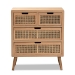 Baxton Studio Alina Mid-Century Modern Medium Oak Finished Wood and Rattan 4-Drawer Accent Storage Cabinet - JY1902-Medium Oak-4DW-Cabinet