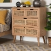 Baxton Studio Alina Mid-Century Modern Medium Oak Finished Wood and Rattan 4-Drawer Accent Storage Cabinet - JY1902-Medium Oak-4DW-Cabinet