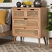Baxton Studio Alina Mid-Century Modern Medium Oak Finished Wood and Rattan 4-Drawer Accent Storage Cabinet - JY1902-Medium Oak-4DW-Cabinet